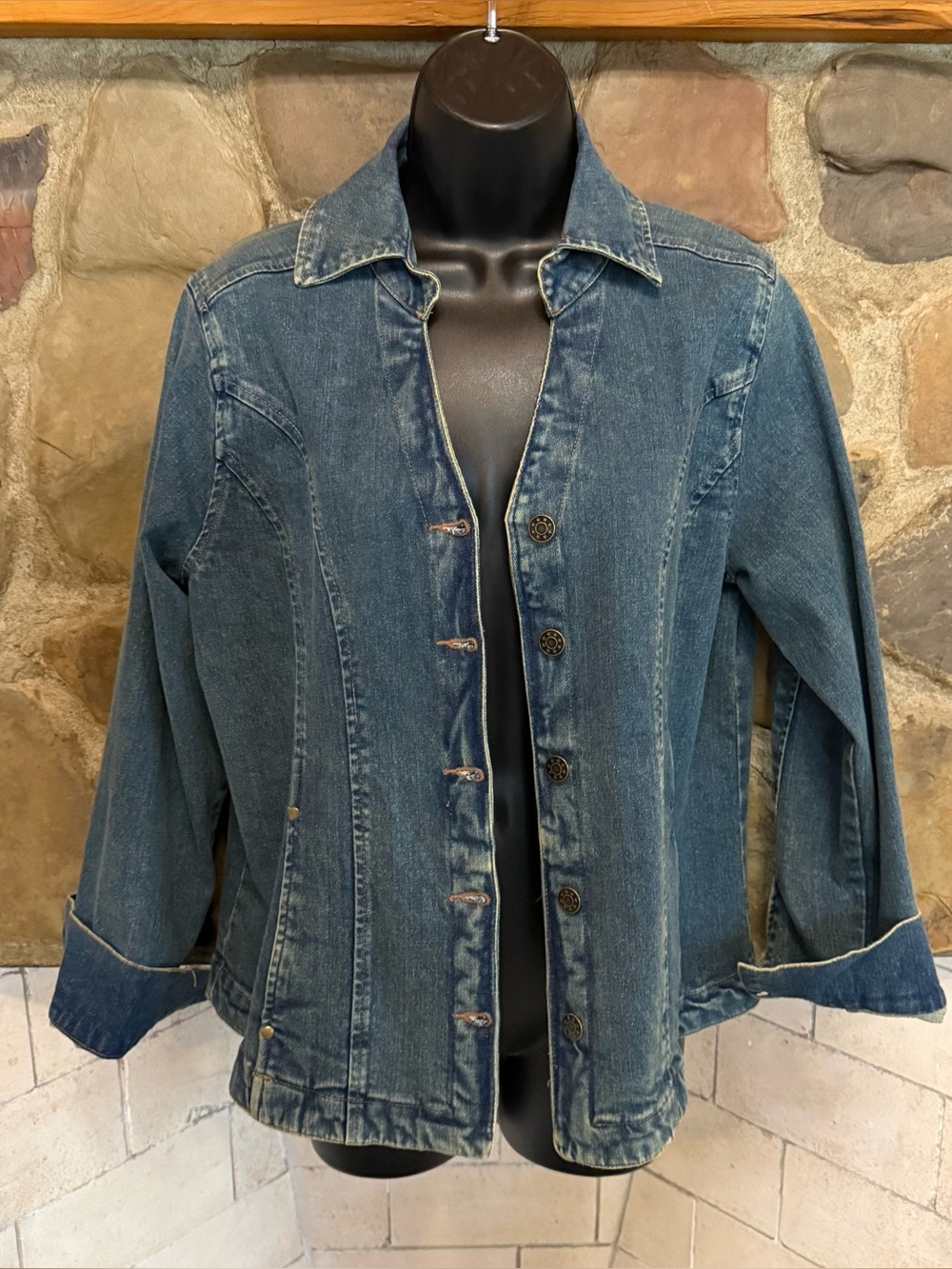 North Style Womens Denim Button Front Jacket Petite Med Cotton Stretch Western